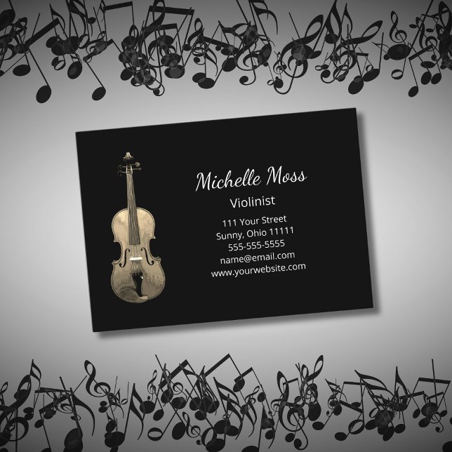Violin Elegant Music Teacher Performer Black   Business Card (Creator Uploaded)