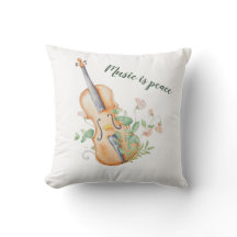 Violin Floral Music is Peace Custom Pillow Cover