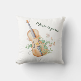 Violin Floral Music is Peace Custom Pillow Cover 