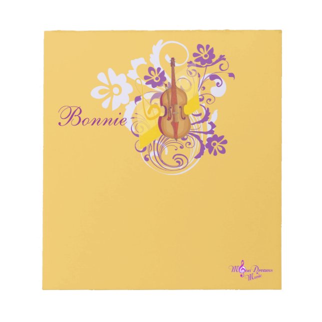 Violin Floral Swirl Gold Small Note Pad (Front)