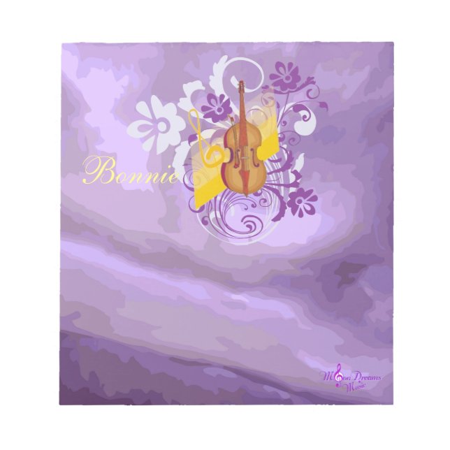 Violin Floral Swirl Purple Abstract Small Notepad (Front)