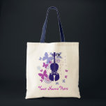 Violin Flutter Tote with Your Own Name Bag<br><div class="desc">Violin Flutter Tote with Your Own Name. Cute Purple and blue butterflies and violin tote bag. Add your own name to personalise it. Only $10.95</div>