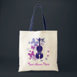 Violin Flutter Tote with Your Own Name Bag<br><div class="desc">Violin Flutter Tote with Your Own Name. Cute Purple and blue butterflies and violin tote bag. Add your own name to personalise it. Only $10.95</div>