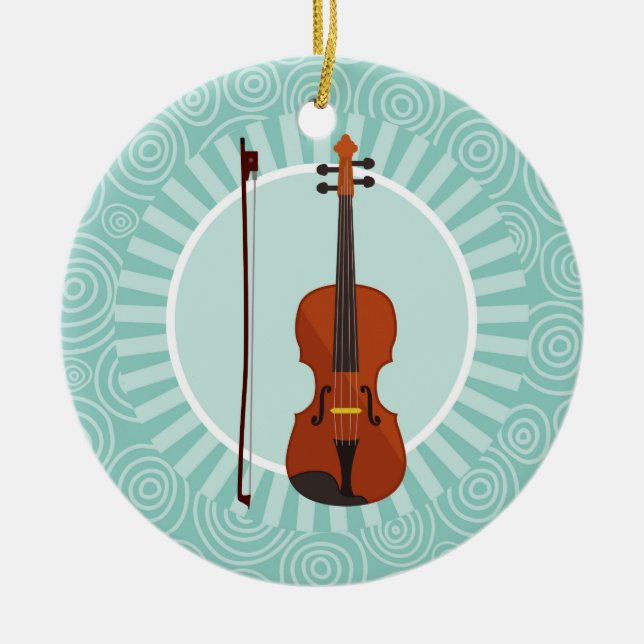 Violin Fun Turquoise Swirl Music Ceramic Ornament (Front)