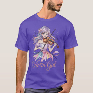 Violin Girl Magical Anime Watercolor Musical Instr T-Shirt