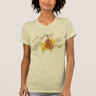 Violin Gold Music Notes Swirl Creme T-Shirt