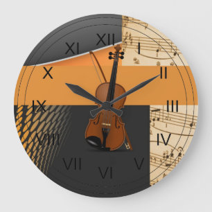 Violin in Abstract Music-Theme Large Clock