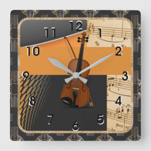 Violin in Abstract Music-Theme Square Wall Clock