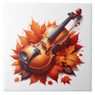 Violin in the bed of leaves ceramic tile