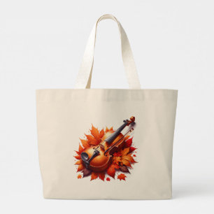 Violin in the bed of leaves large tote bag