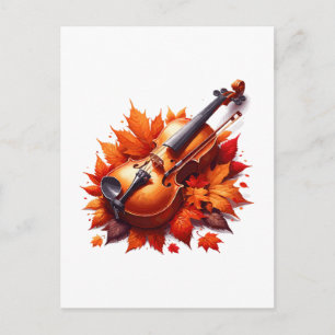 Violin in the bed of leaves postcard