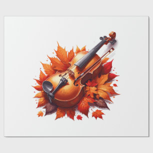 Violin in the bed of leaves wrapping paper