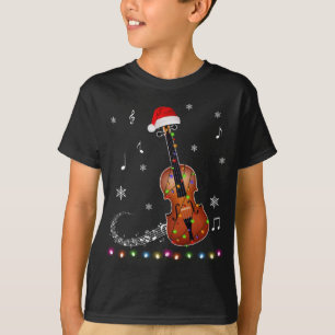 Violin Instrument Santa Hat Christmas Lights Xmas  T-Shirt
