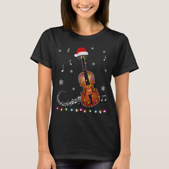 Violin Instrument Santa Hat Christmas Lights Xmas  T-Shirt (Front)