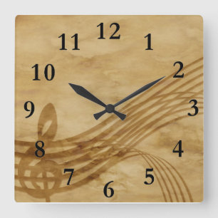 Violin key square wall clock