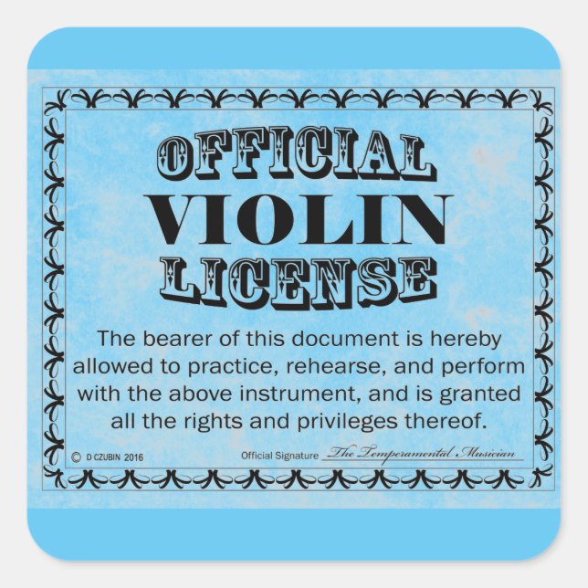 Violin License Square Sticker (Front)