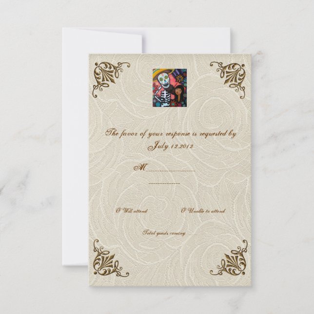 Violin Man Day of the Dead Wedding RSVP Card (Front)