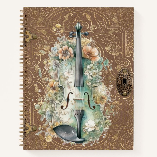 Violin Monogram Vintage Victorian Notebook (Front)