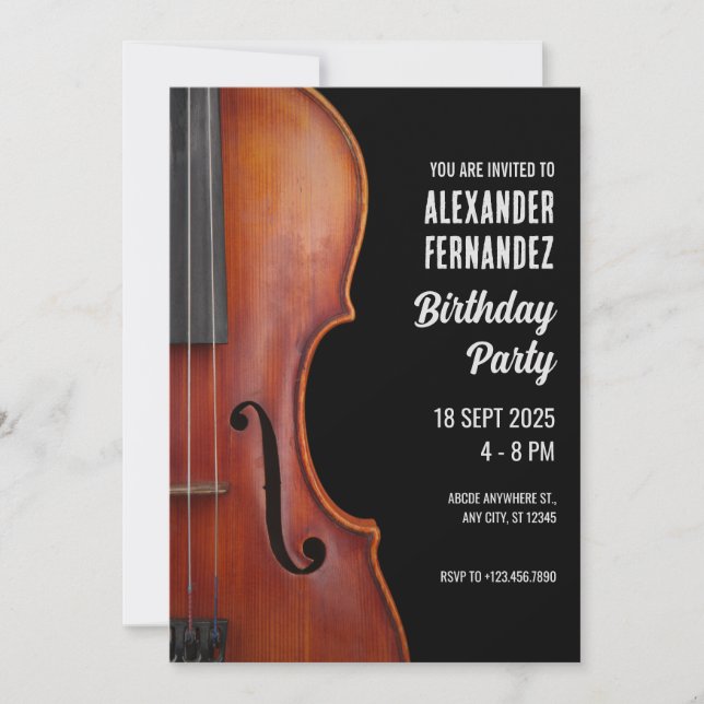 Violin music birthday  invitation (Front)
