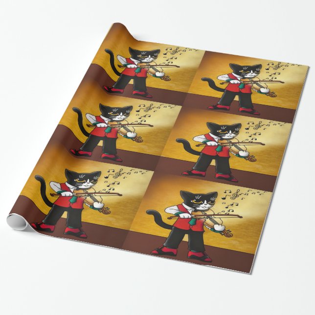 Violin Music Cat Wrapping Paper (Unrolled)