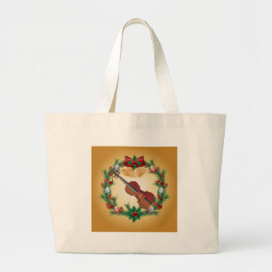 Violin Music Christmas Wreath Musician Gift Large Tote Bag