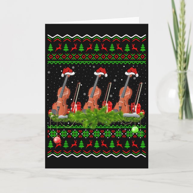 Violin Music Lover Xmas Gift Ugly Christmas Violin Card (Front)