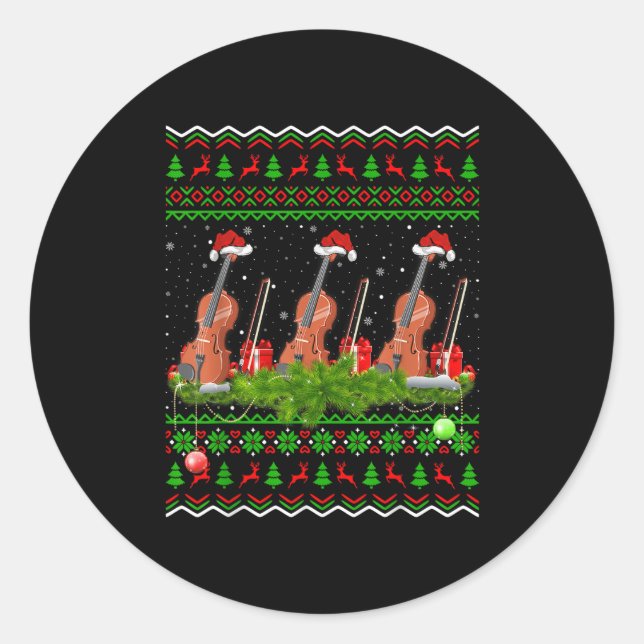 Violin Music Lover Xmas Gift Ugly Christmas Violin Classic Round Sticker (Front)
