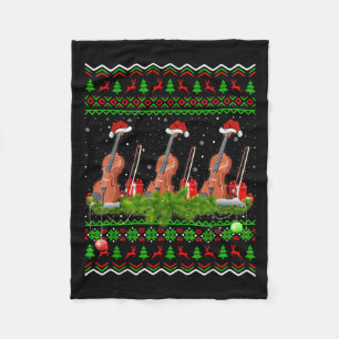 Violin Music Lover Xmas Gift Ugly Christmas Violin Fleece Blanket