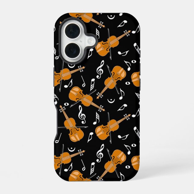Violin Music Note Pattern iPhone 16 Case (Back)