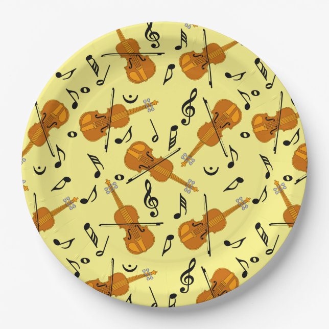 Violin Music Note Pattern Paper Plate (Front)