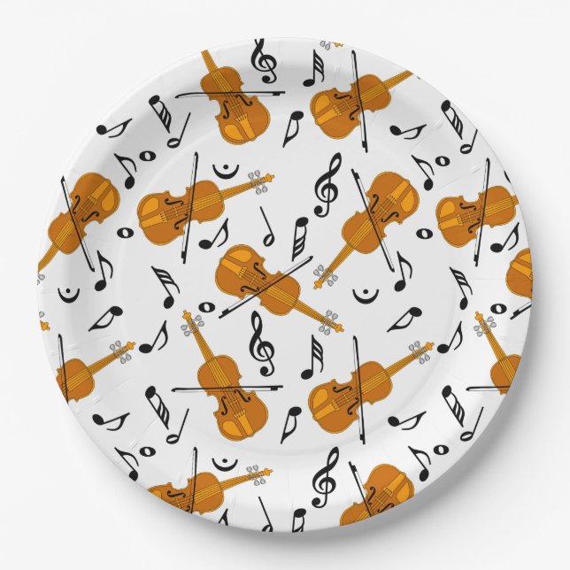 Violin Music Note Pattern Paper Plate (Front)