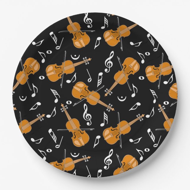 Violin Music Note Pattern Paper Plate (Front)
