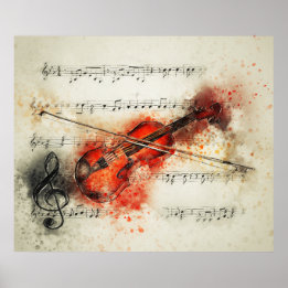 Violin music notes watercolor poster