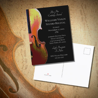 Violin Music Recital Black White Invitation Postcard