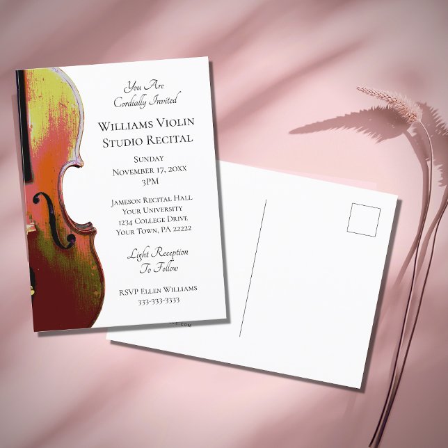 Violin Music Recital Simple Invitation Postcard (Creator Uploaded)