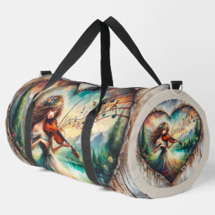 Violin Music Rustic Heart Girl Large Duffle Bag