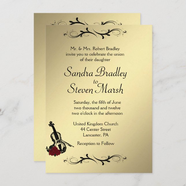 Violin Music Wedding Invitation  4.5" x 6.25" (Front/Back)