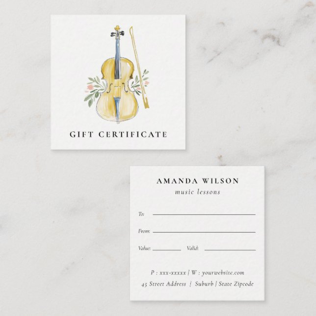 Violin Musician Music Teacher Gift Certificate (Front/Back)