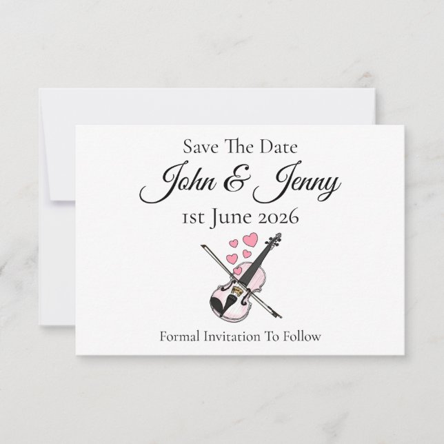 Violin Musician Wedding Save The Date (Front)