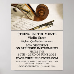 Violin Note Sheet, Musical Instrument Store Poster