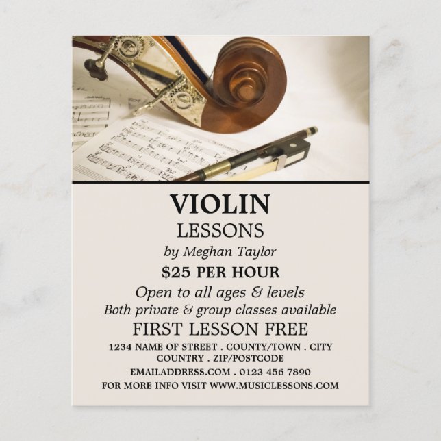 Violin Note Sheet, Violin Lessons Advertising Flyer (Front)