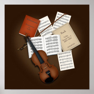 Violin on a Pile of Music Scores Customisable Poster