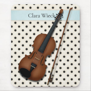 Violin on Black & Ivory Polka Dots Custom (Blue) Mouse Pad