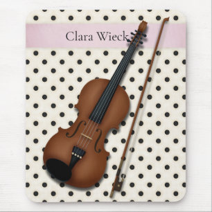 Violin on Black & Ivory Polka Dots Custom (Pink) Mouse Pad