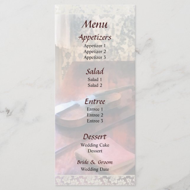 Violin on Credenza  Wedding Menu (Front)