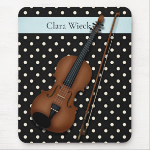 Violin on Ivory & Black Polka Dots Custom (Blue) Mouse Pad