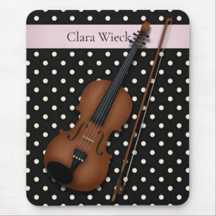 Violin on Ivory & Black Polka Dots Custom (Pink) Mouse Pad