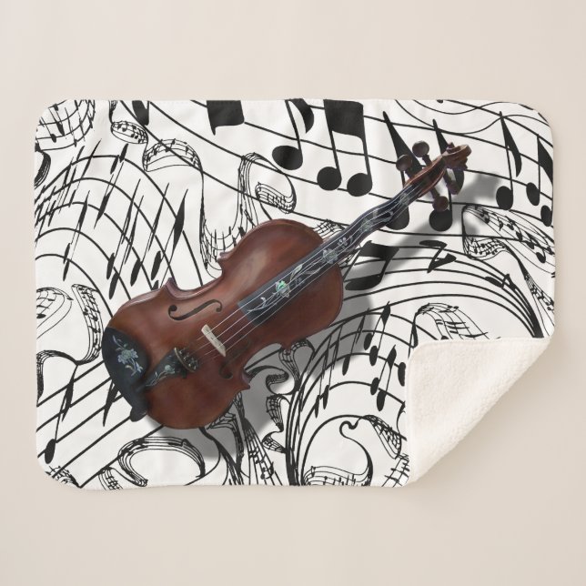 VIOLIN ON MUSIC NOTES SHERPA BLANKET (Front (Horizontal))