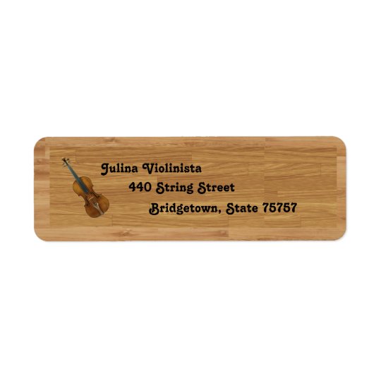 Violin on Woodgrain Background Return Address Label
