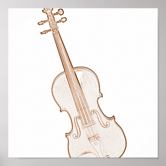 Violin or Viola Brown Ink Drawing Poster (Front)